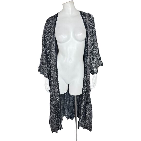 Jessica Simpson Black Snake Print Long Kimono Duster Cardigan Small NWT - Picture 1 of 15